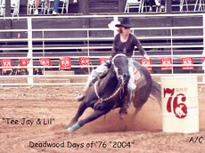Tee Jay on Lil at Deadwood PRCA Rodeo